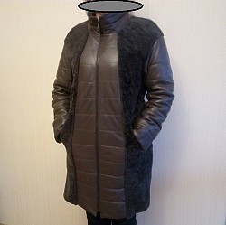 Женское, зимнее, кожаное пальто с натуральным мехом ягненка - фото 1