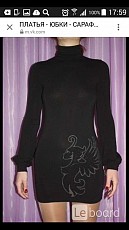 Платье туника capopera италия 46 м чёрное мини шерсть стразы - фото 1