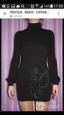Платье туника capopera италия 46 м чёрное мини шерсть стразы - фото 3